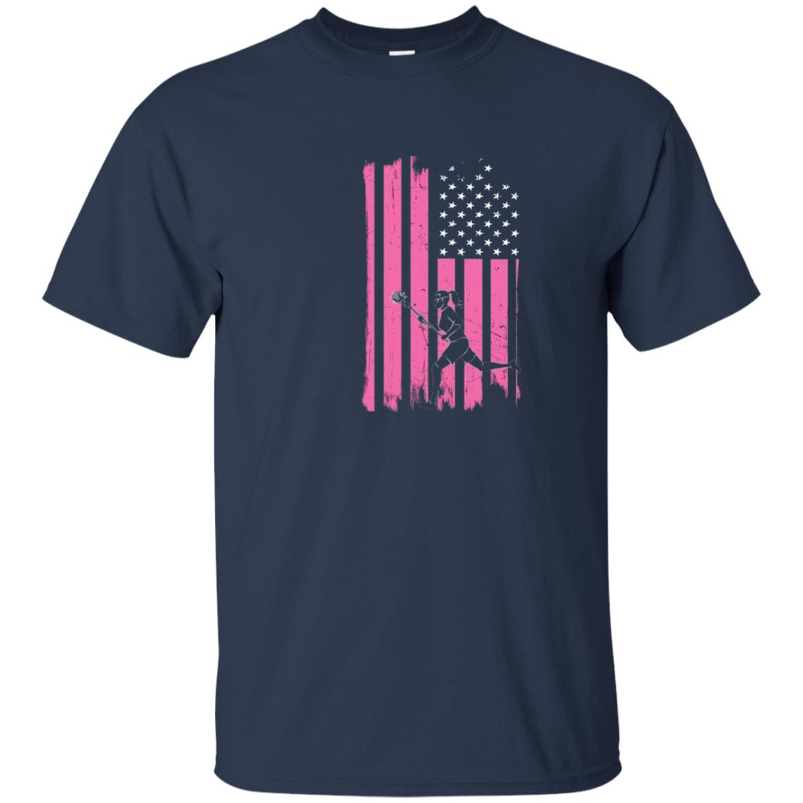 Girls Lacrosse Distressed American Flag Lacrosse Lover T-shirt Navy