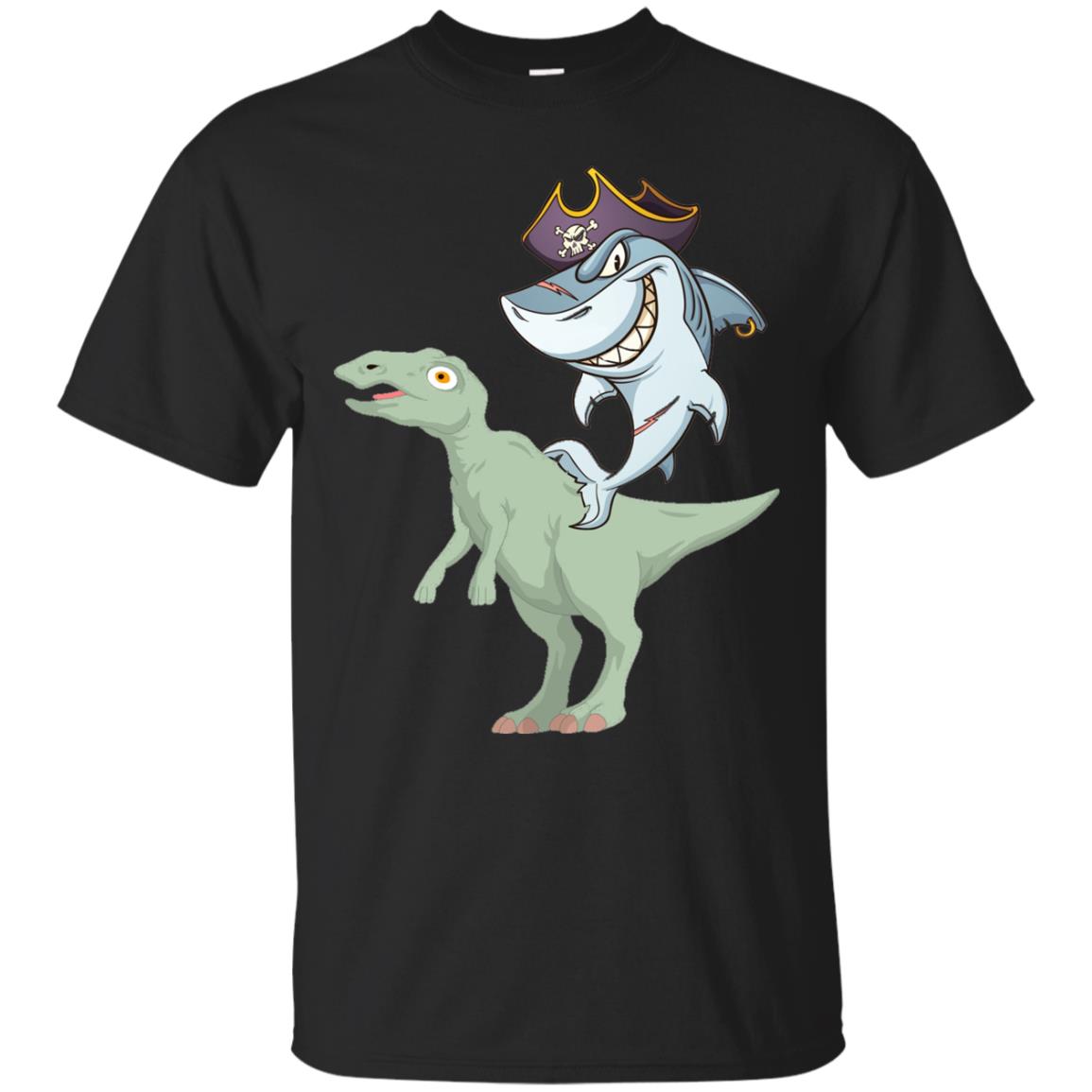Shark Pirate Riding A T-rex Dinosaur Funny Gift Shirt Black