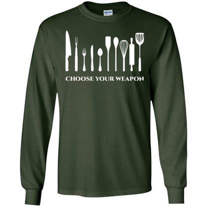 Chef Kitchen Cutlery T-shirt Choose Your Weapon Forest Green
