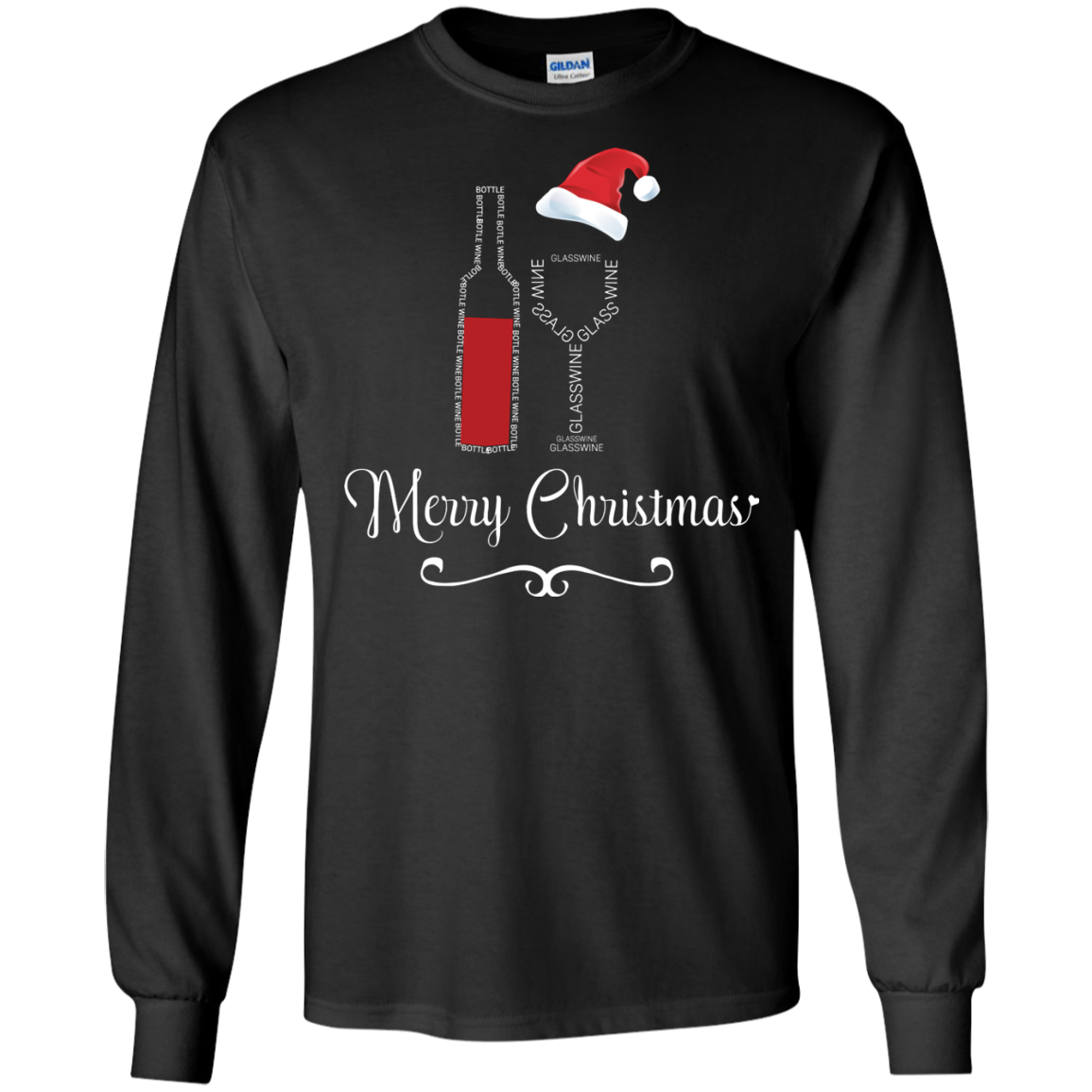 Christmas T-shirt Merry Christmas With Wine Botle And Glass Wine