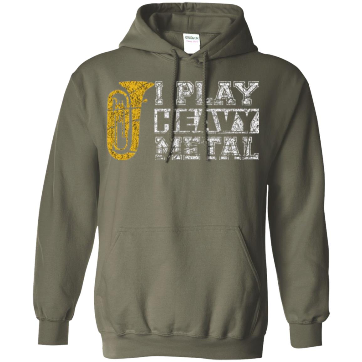 Funny Band Distressed T-shirt I Play Heavy Metal Military Green