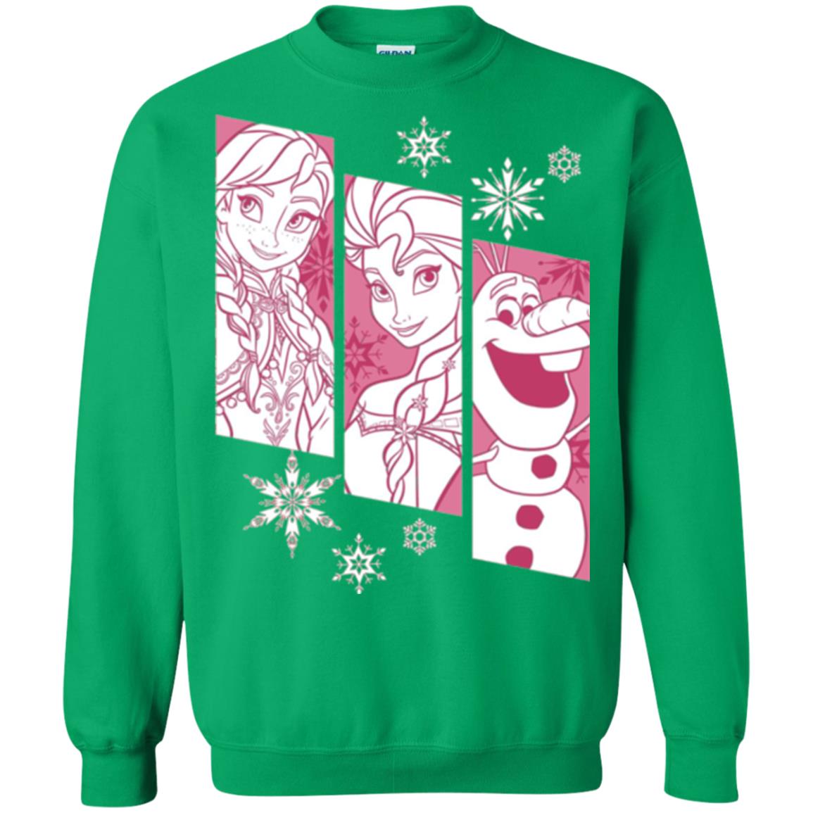 Frozen Anna Elsa Olaf Snowflake Panel Graphic T-shirt Irish Green