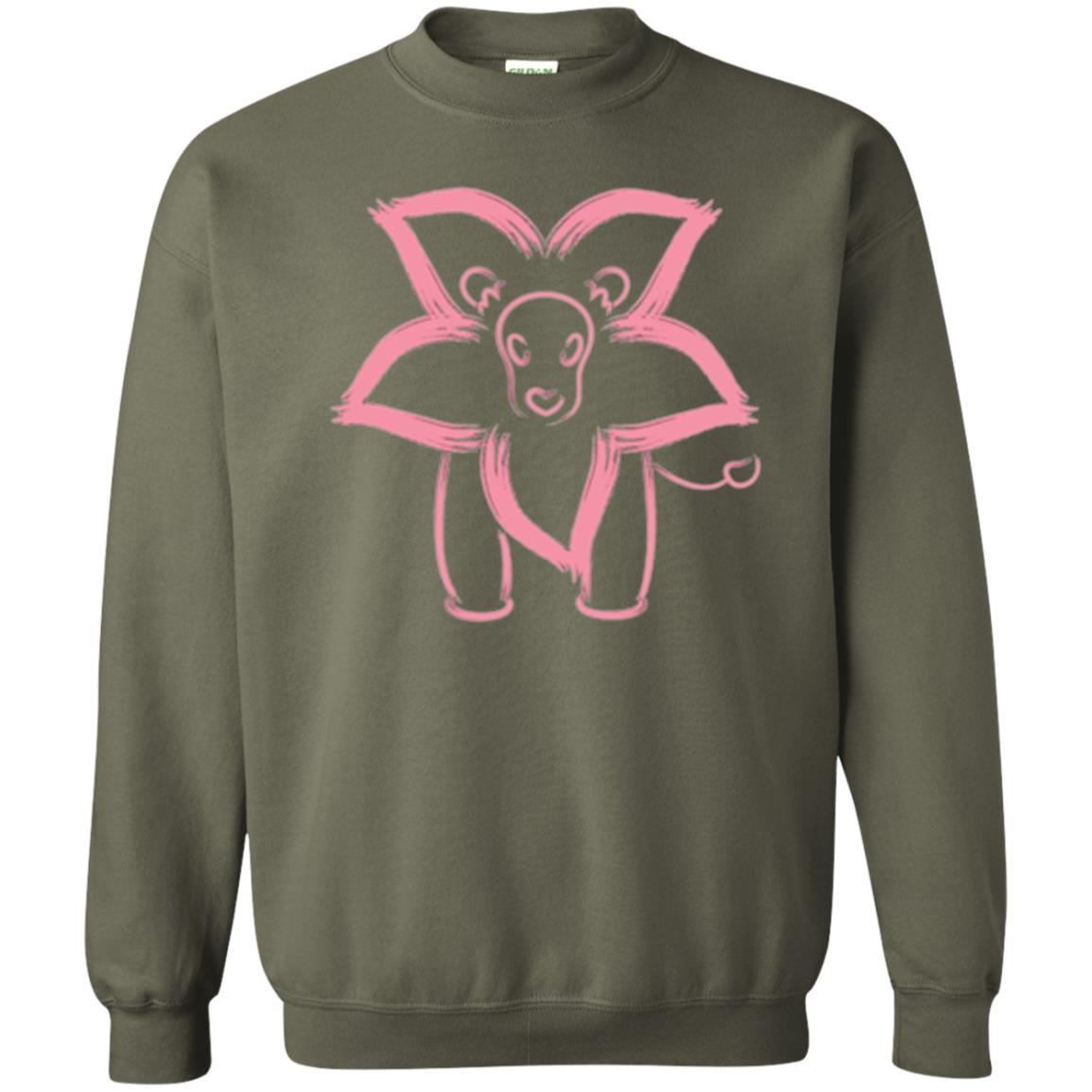 Cartoon T-shirt Flower Lion Outline Graphic Military Green