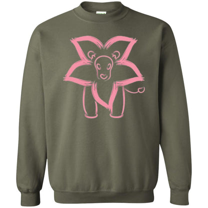 Cartoon T-shirt Flower Lion Outline Graphic Military Green