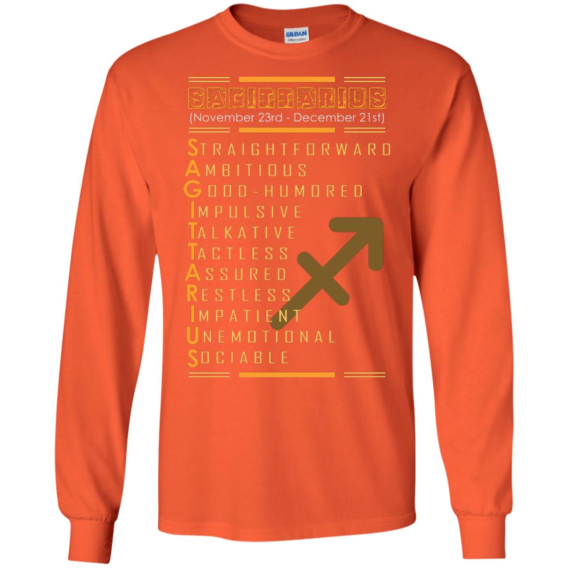 Sagittarius Birthday Shirt Straightforward Ambitious Good Humored Impulsive Talkative Orange
