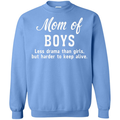 Mom Of Boys Less Drama Than Girls But Harder To Keep Alive T-shirt Mothers Day Carolina Blue