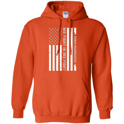 Brain Awareness His Fight Is My Fight Grey Ribbon Stars Flag Of Usa Shirt Orange