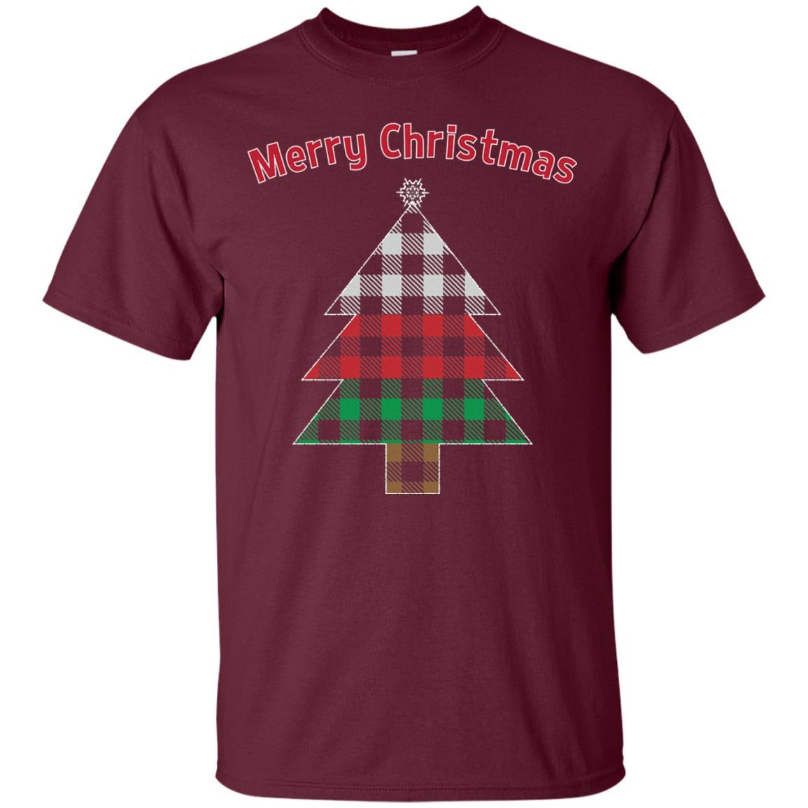 Unique Buffalo Plaid Tree Christmas Matching Pajama T-Shirt Maroon