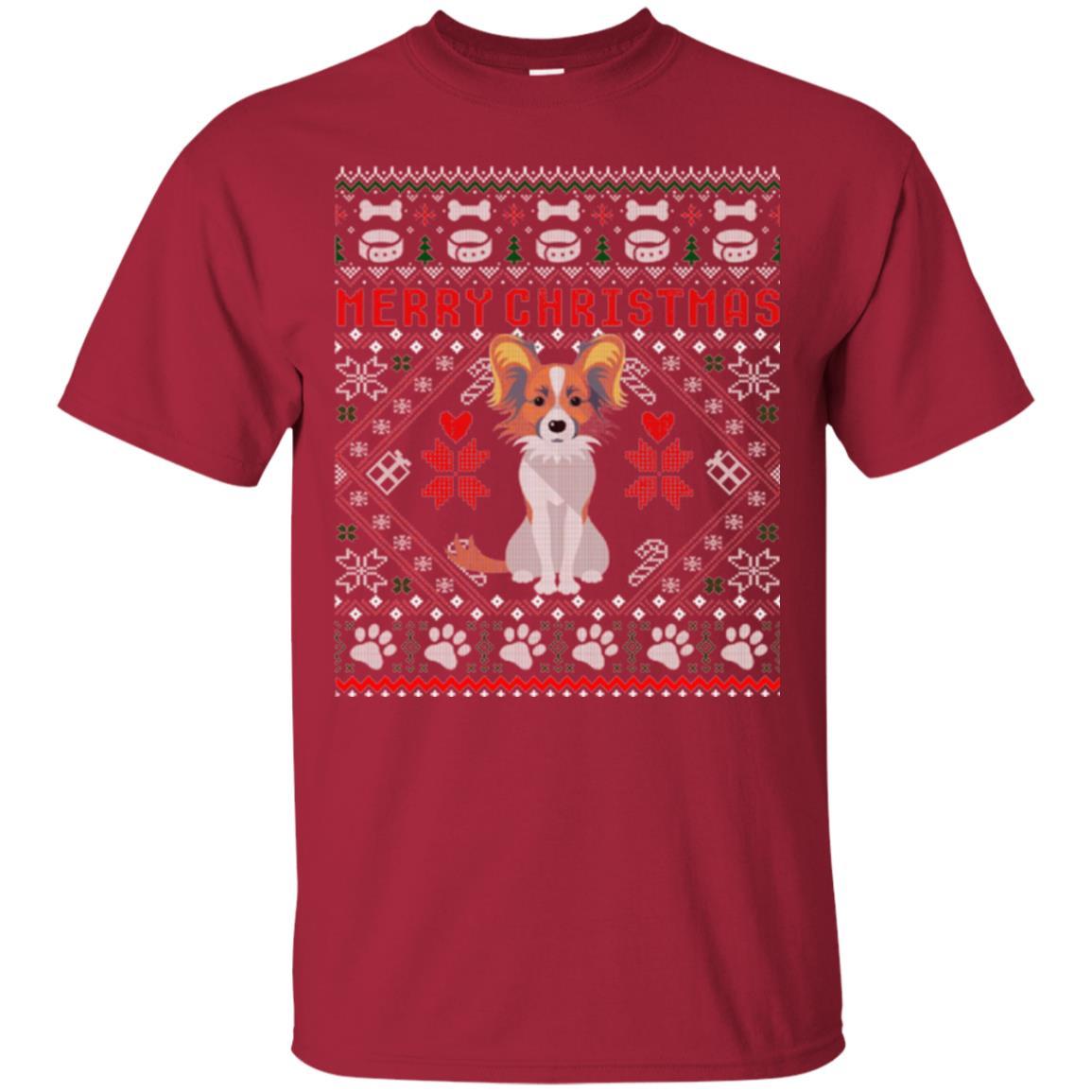 Dog Lover T-shirt Papillon Dog Merry Christmas Cardinal