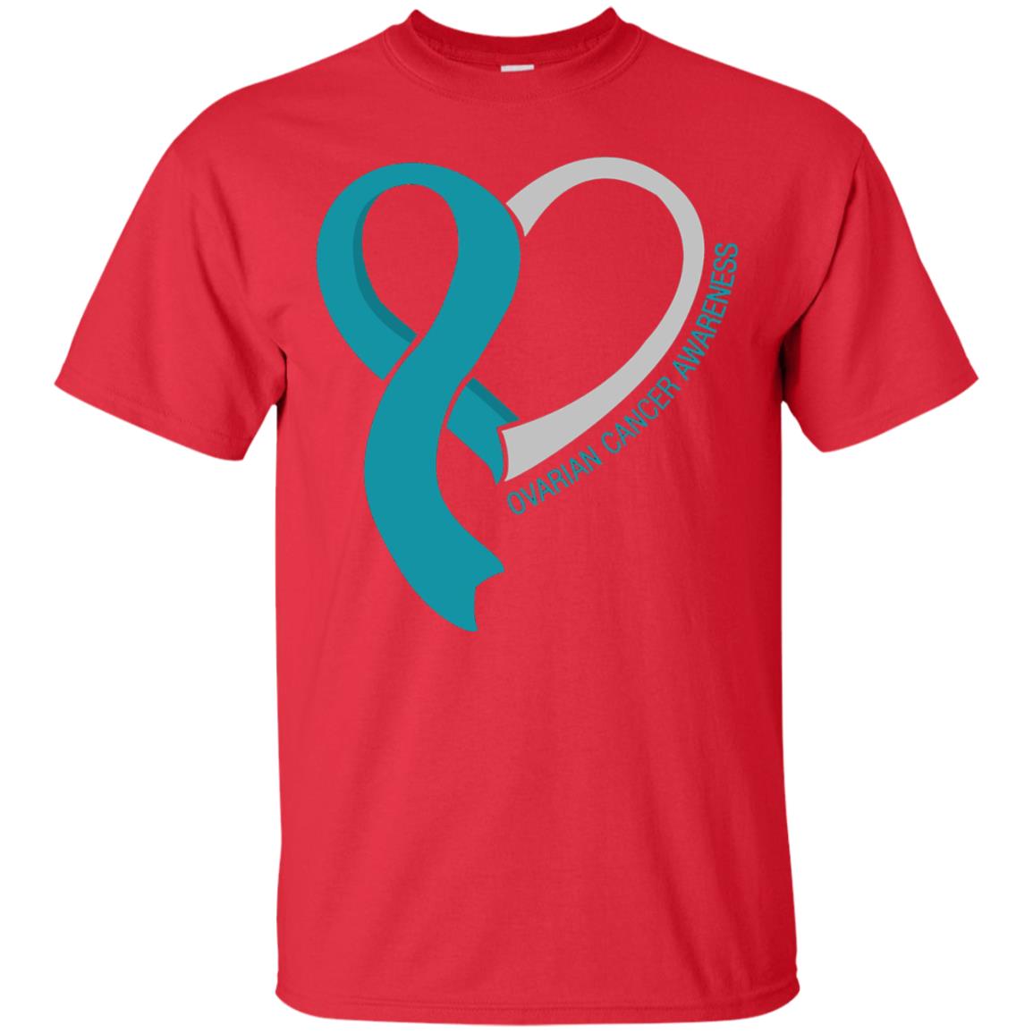 Ovarian Cancer Teal Heart Ribbon Awareness Ovarian Cancer T-shirt Red