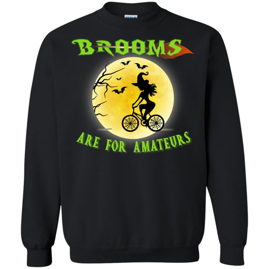 Brooms Are For Amateurs Witches Ride A Bicycle Funny Halloween Shirt Black