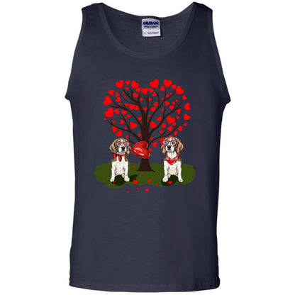 Valentine Beagle Couple Heart Tree Shirt Navy