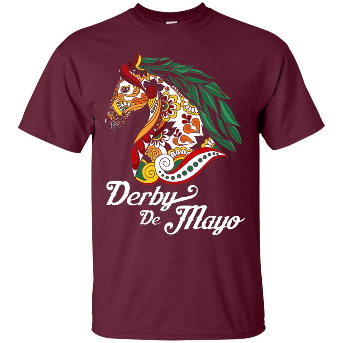 Derby Cinco De Mayo Floral Horse Race T-shirt Maroon