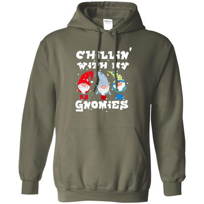 Chillin' With My Gnomies X-mas Gift Shirt For Mens Womens Kids Military Green
