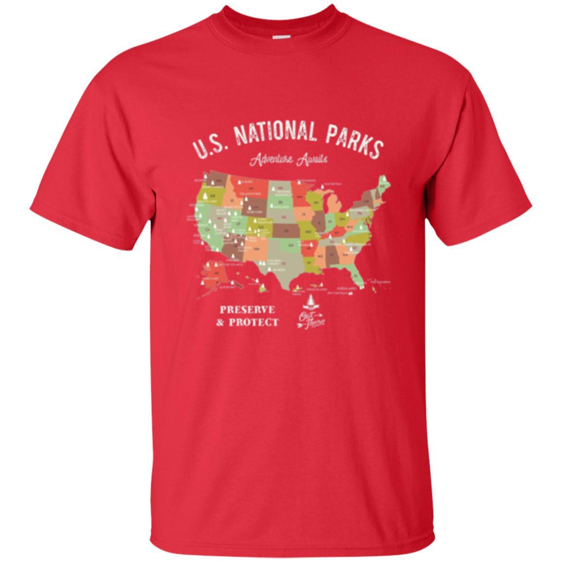 Hiking Camping T-shirt National Park Map Vintage T-shirt Red