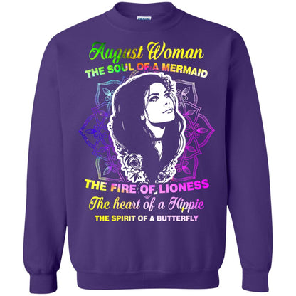 August Woman Shirt The Soul Of A Mermaid The Fire Of Lioness The Heart Of A Hippeie The Spirit Of A Butterfly Purple