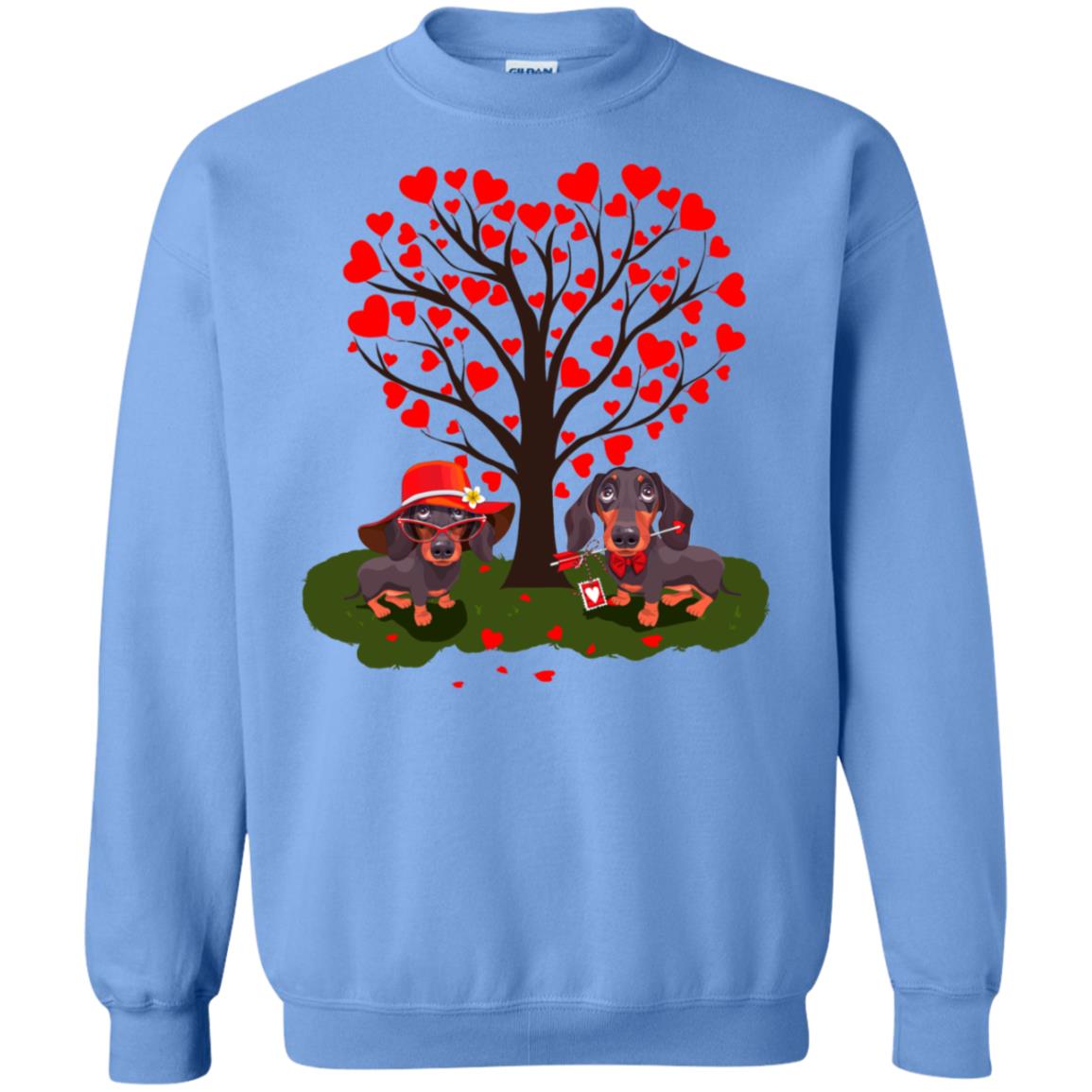 Valentine Dachshund Couple Heart Tree Shirt Carolina Blue
