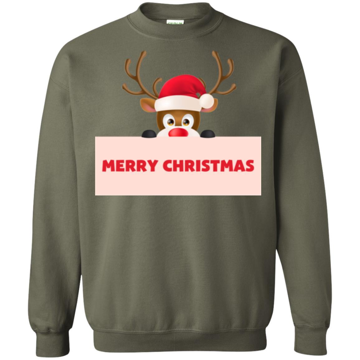 Christmas T-shirt Reindeer Merry Christmas T-shirt Military Green