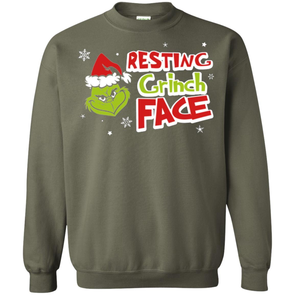 Christmas T-shirt Resting Grinch Face Military Green
