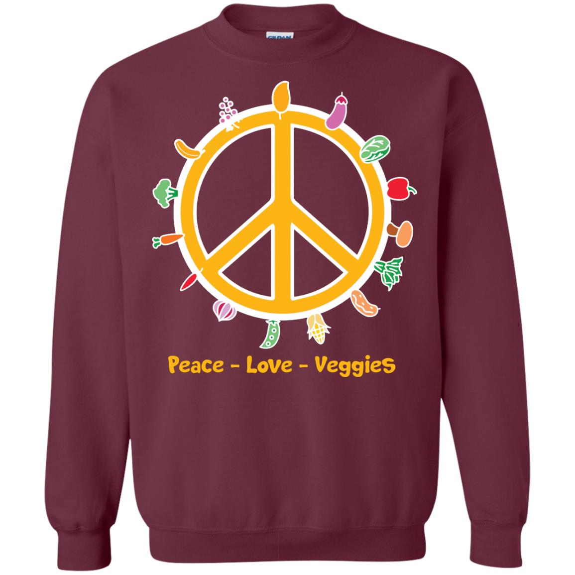 Vegetarian T-shirt Peace Love Veggies Maroon