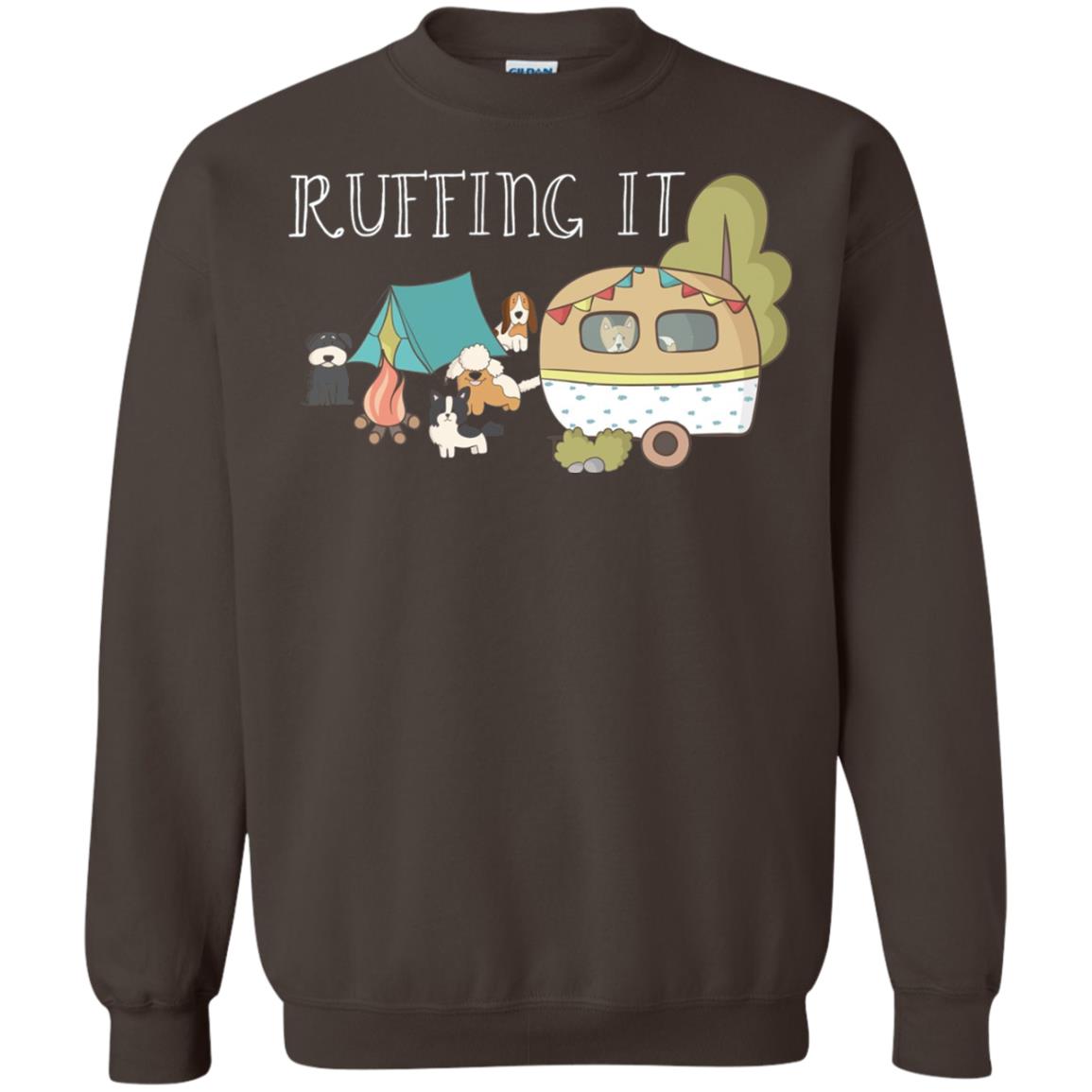 Ruffing It Camping With Dogs Camper T-shirt Dark Chocolate