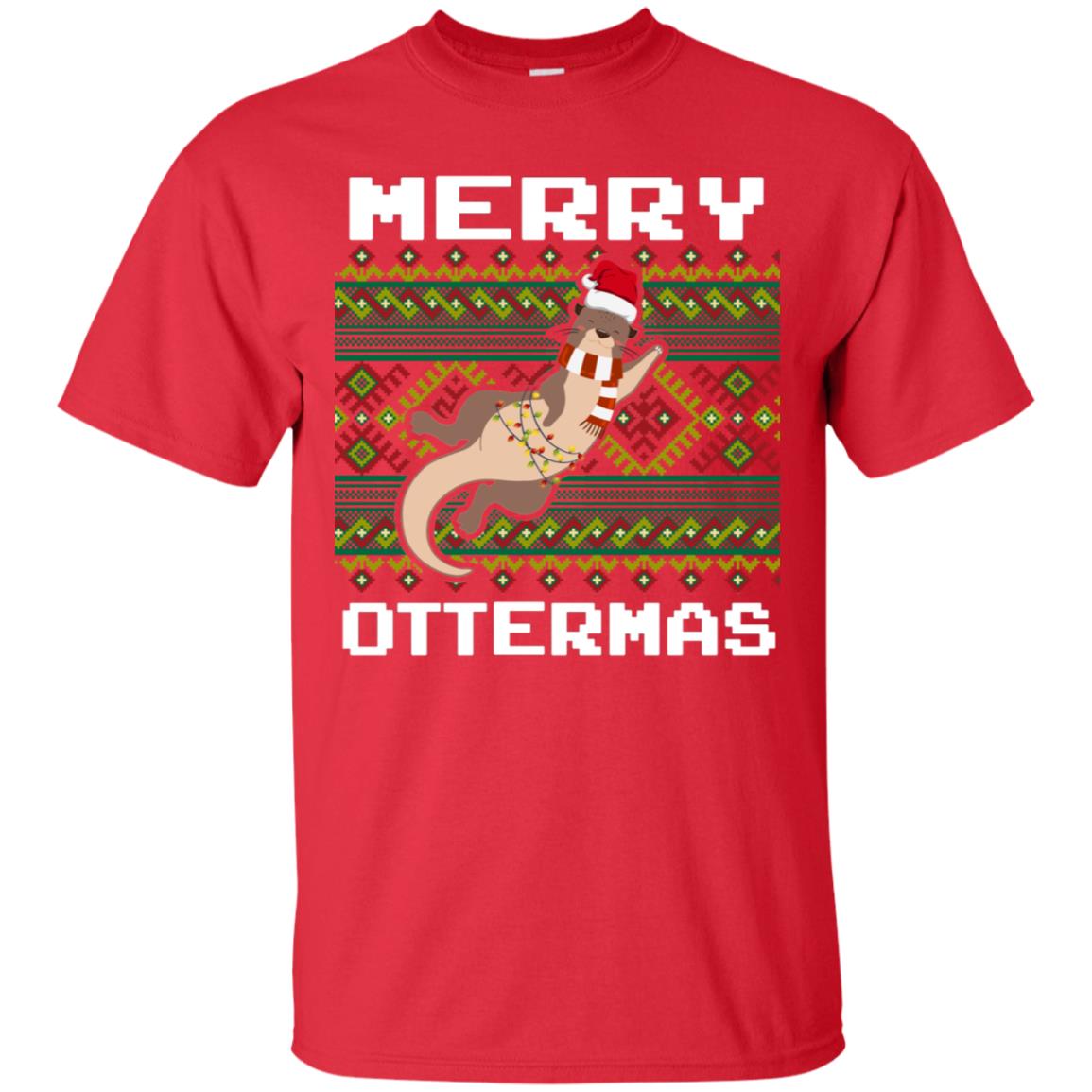 Merry Ottermas Funny Otter Lovers Ugly Sweater X-mas Gift Shirt Red