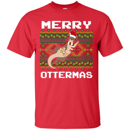 Merry Ottermas Funny Otter Lovers Ugly Sweater X-mas Gift Shirt Red