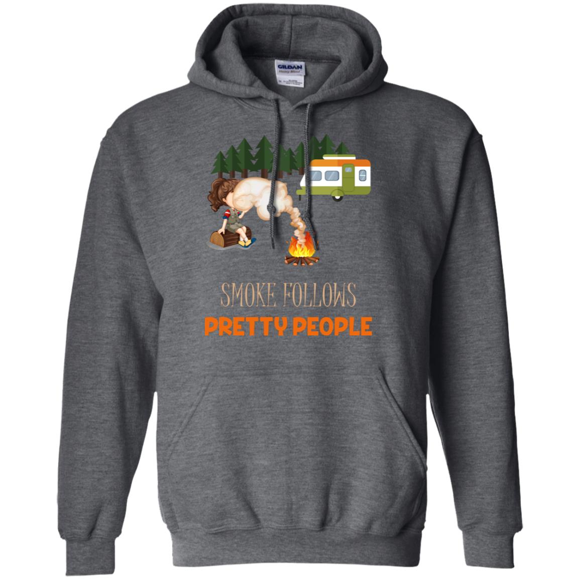 Smoke Follows Pretty People Camping Bbq Gift Shirt Dark Heather
