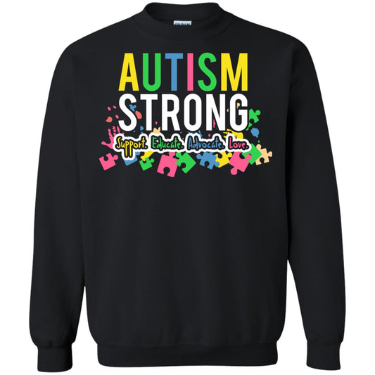 Autism Strong Support Educate Advocate Love Autism Awearness T-shirt Black