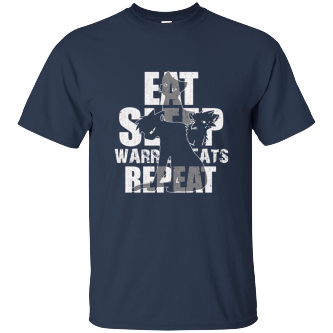 Cat Lover T-shirt Eat Sleep Warrior Cats Repeat Navy