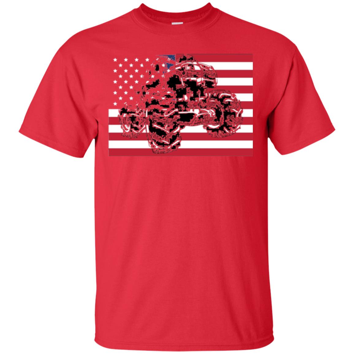 Trucking Lover T-shirt Usa Flag Big Monster Truck Red
