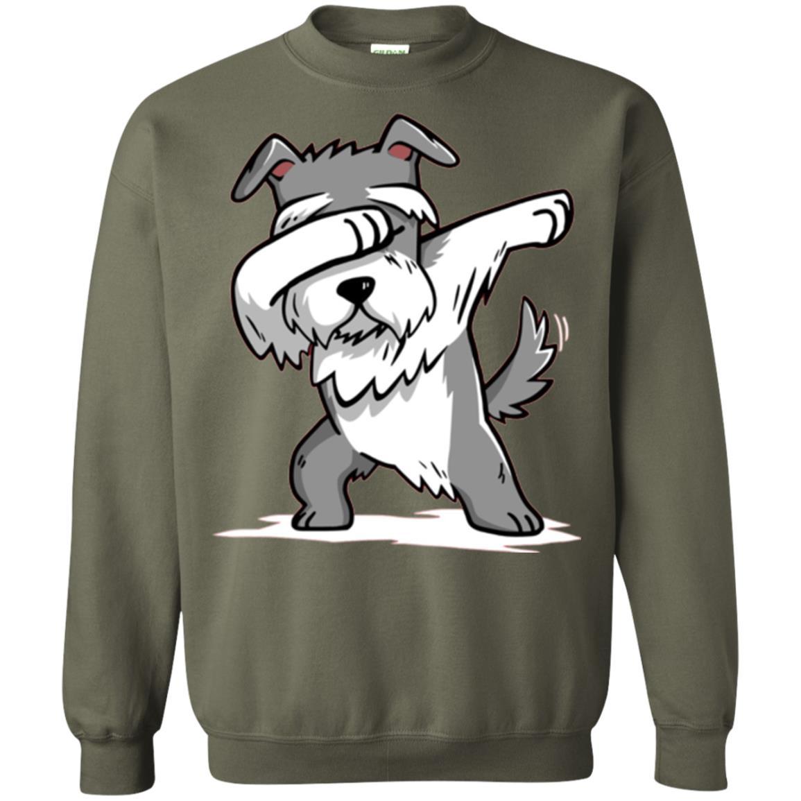 Dog Lover T-shirt Miniature Schnauzer Cute Dabbing Military Green