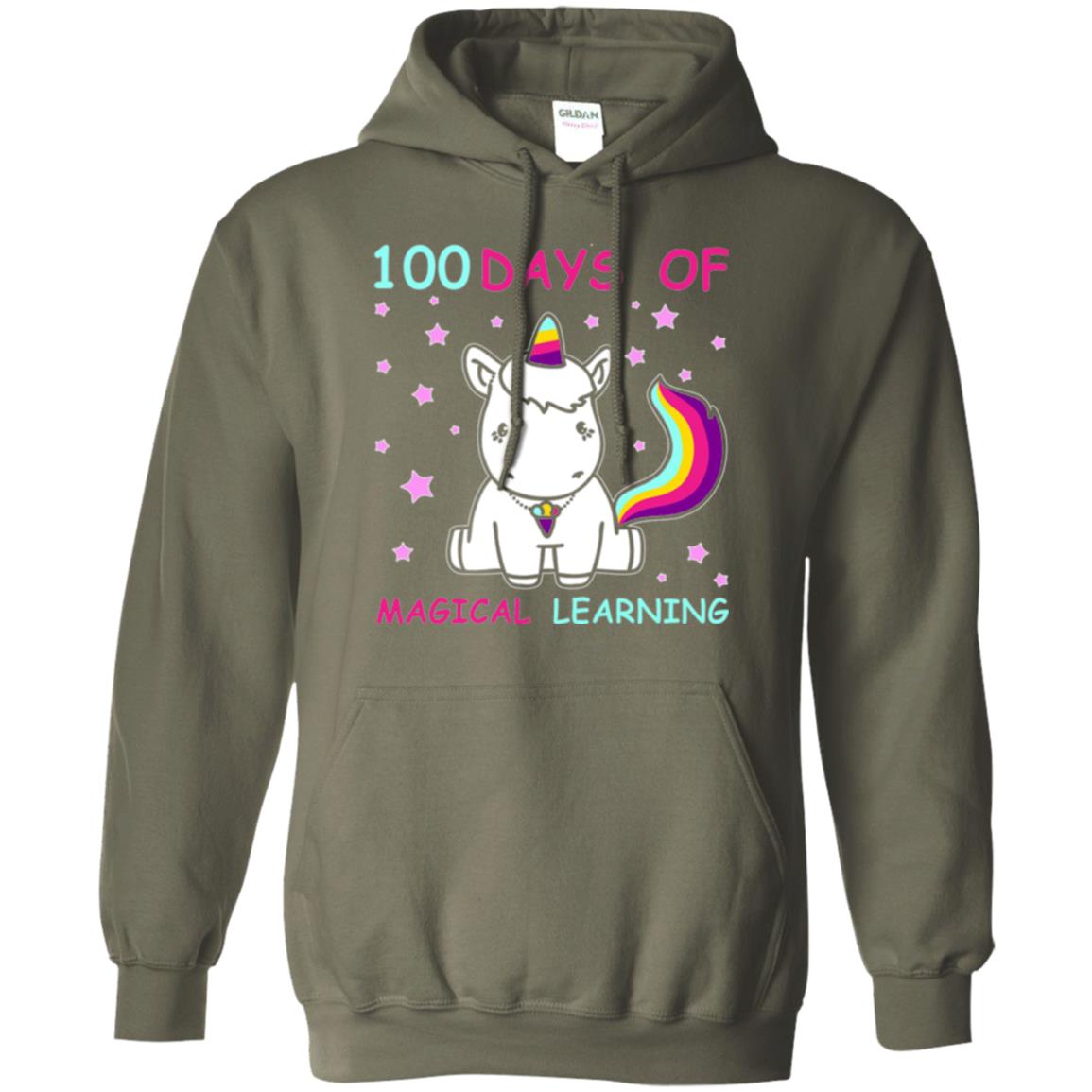 Unicorn Lover T-shirt 100 Days Of Mgical Learning Military Green