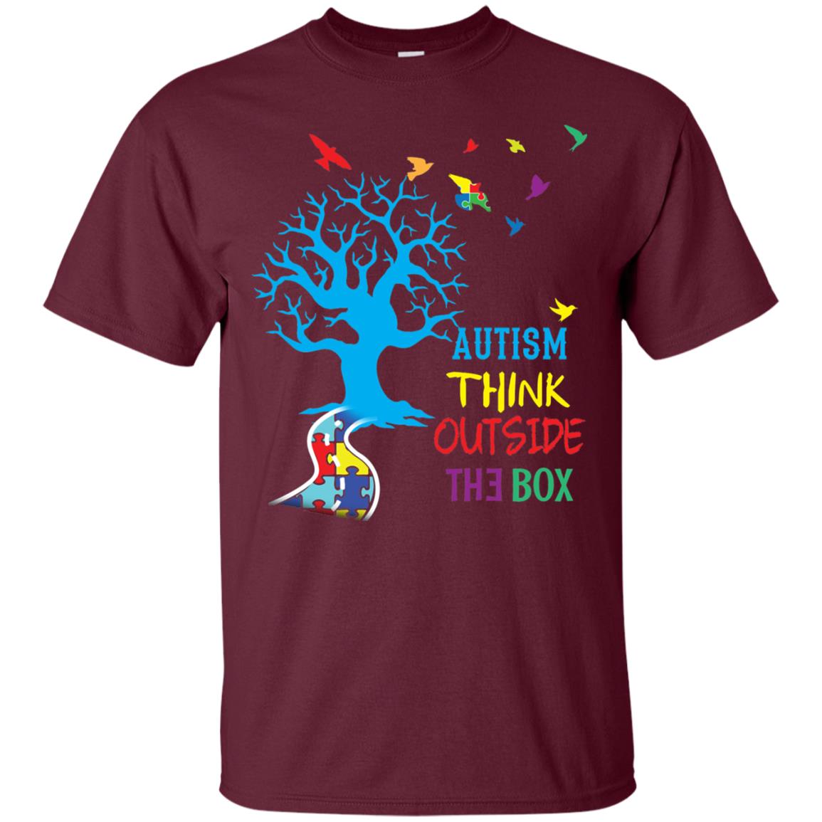 Autism Awareness T-shirt Autism Think Outside Maroon