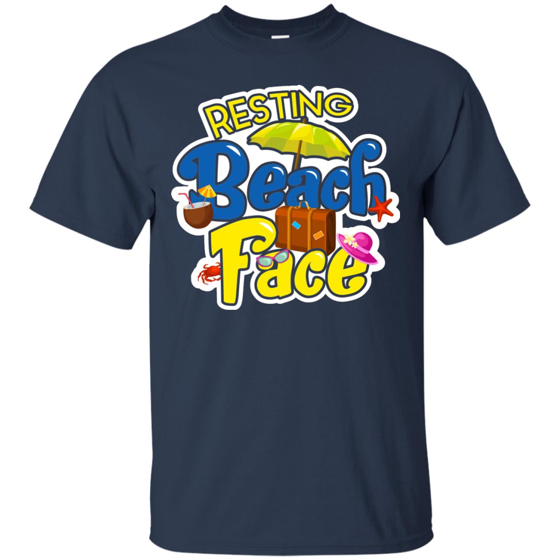Resting Beach Face Summer Holiday T-shirt Navy