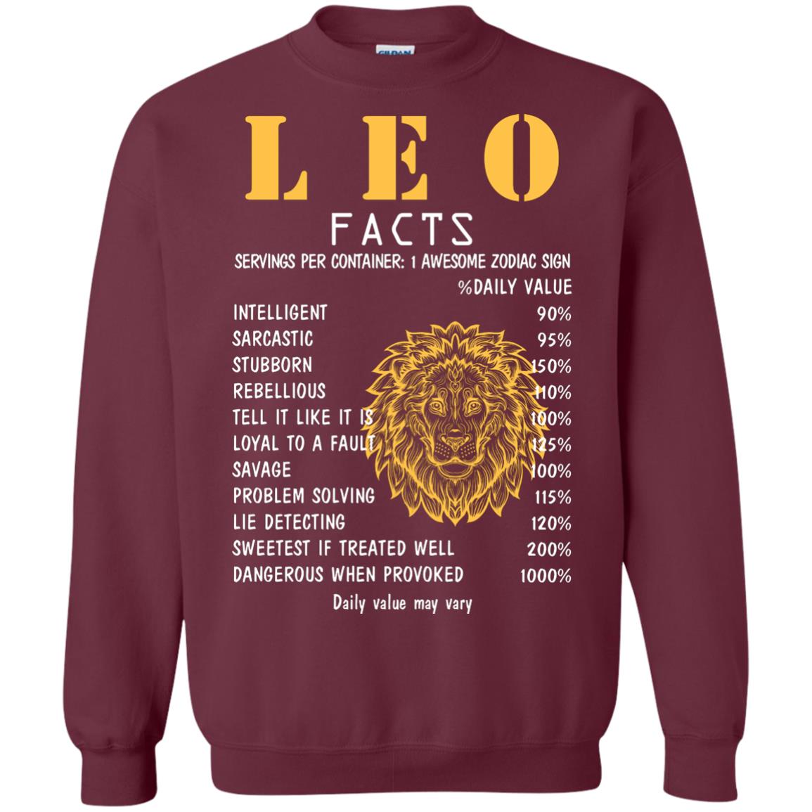 Leo Facts 1 Awesome Zodiac Sign Gift Shirt For Leo Horoscope Maroon