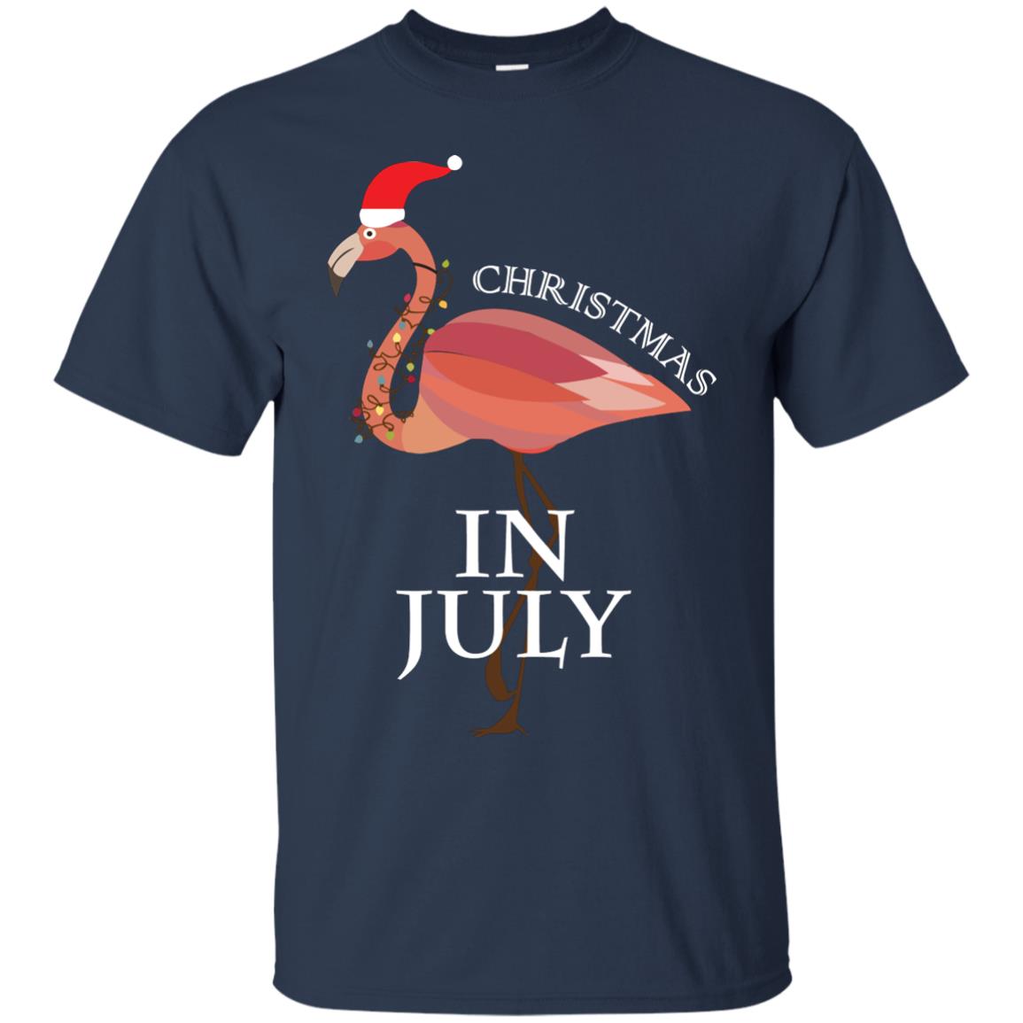 Flamingo With Santa_s Hat Christmas In July Xmas In Summer Shirt Navy