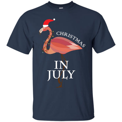 Flamingo With Santa_s Hat Christmas In July Xmas In Summer Shirt Navy
