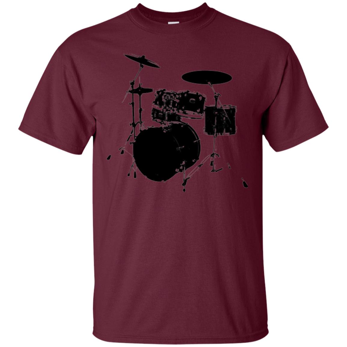 Drum Lovers T-shirt Drum Kit Stencil Print Maroon
