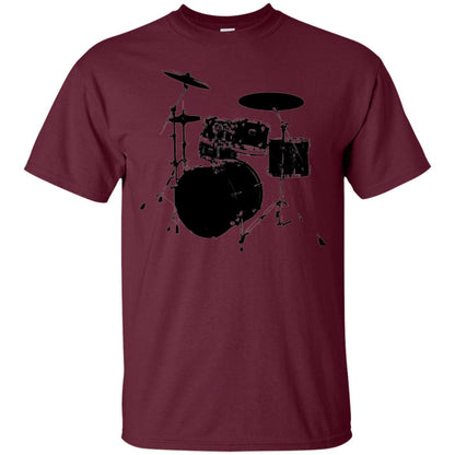 Drum Lovers T-shirt Drum Kit Stencil Print Maroon