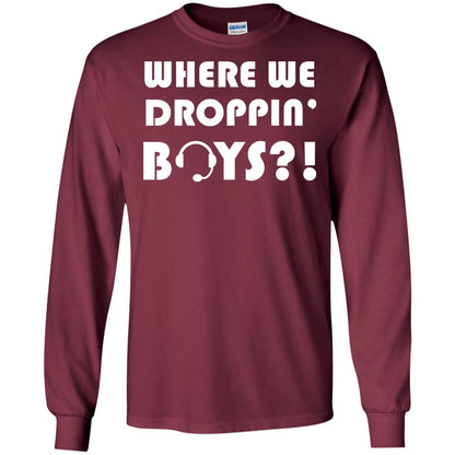 Where We Dropping Boys Gamer Shirt Maroon