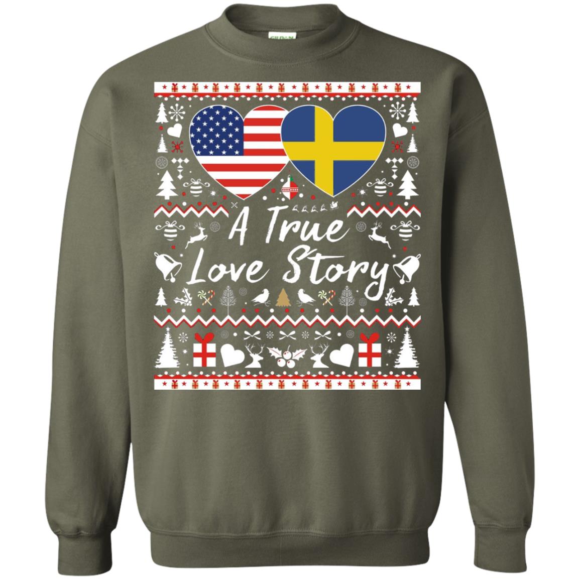 Christmas T-shirt American Swedish A True Love Story Military Green