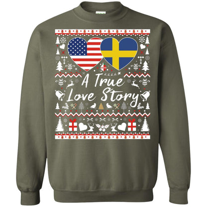 Christmas T-shirt American Swedish A True Love Story Military Green