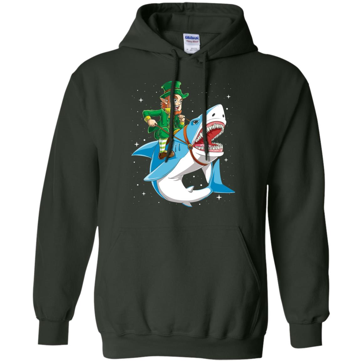 Leprechaun Riding Shark St Patricks Day T-shirt Forest Green