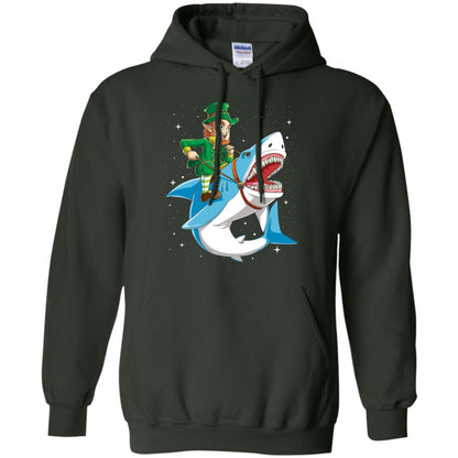 Leprechaun Riding Shark St Patricks Day T-shirt Forest Green