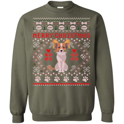 Dog Lover T-shirt Papillon Dog Merry Christmas Military Green