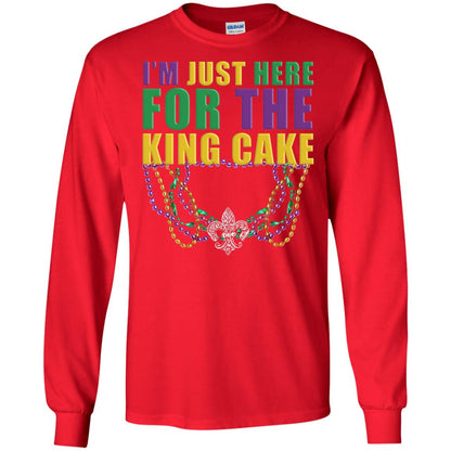 Mardi Gras Beads T-shirt I_m Just Here For The King Cake Red