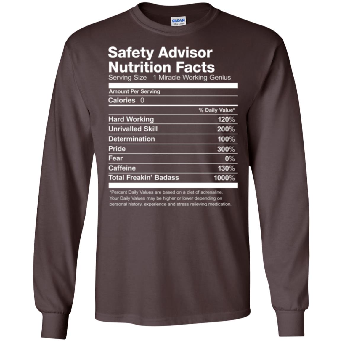 Safety Advisor Nutrition Facts Funny T-shirt Dark Chocolate