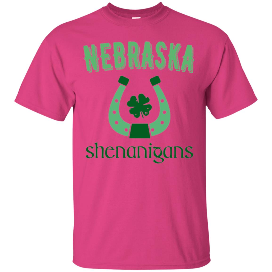 Nebraska Shenanigans Horseshoe Clover St Patrick_s Day T-shirt Heliconia