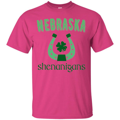 Nebraska Shenanigans Horseshoe Clover St Patrick_s Day T-shirt Heliconia